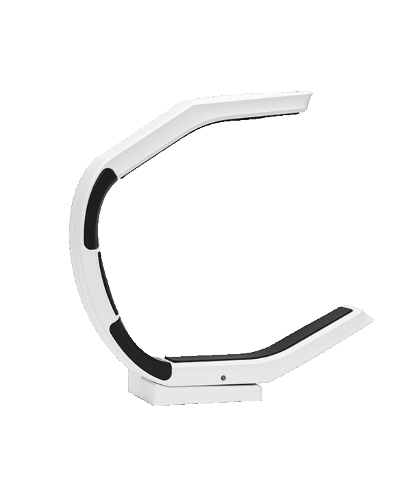 White neurostimulation headband device isolated on white background.